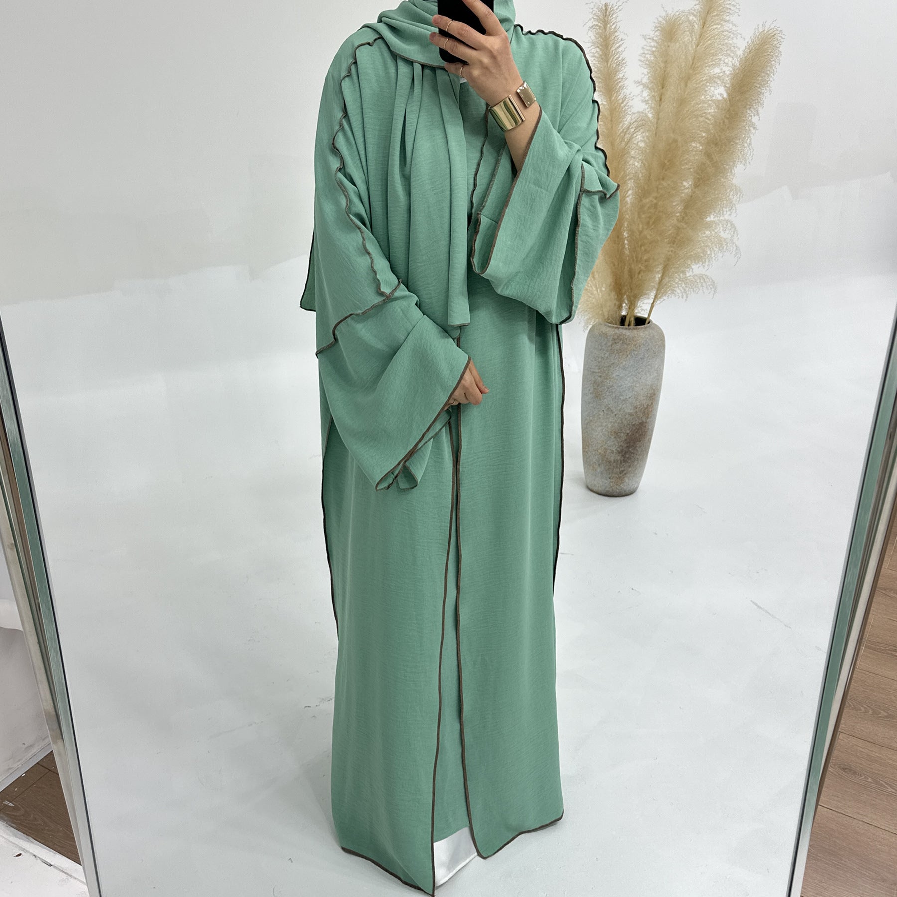 Dubai Solid Color Hook Cardigan Gown