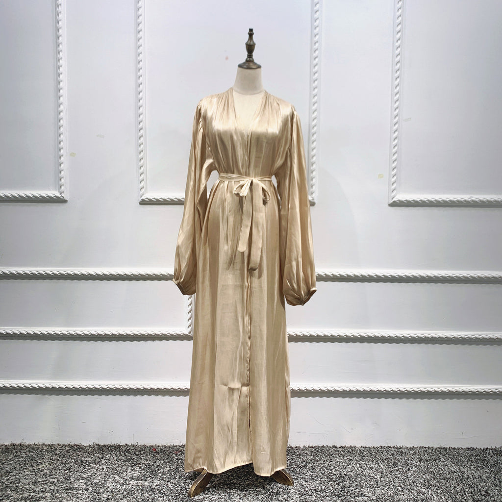 Eid Muslim Abaya Dress Kimono For Women Fashion Shining Silklike Summer Abayas Cardigan Puff Sleeve Dubai Turkey Clothes